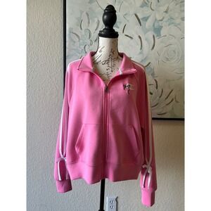 Champion Pink Track Jacket Zip Up Bow Accent Sleeve Tie Target Womens XL
